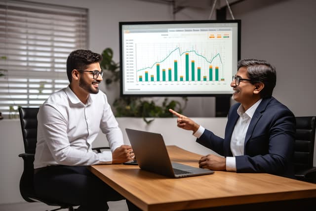 A business owner talking through his numbers with an experienced banker
